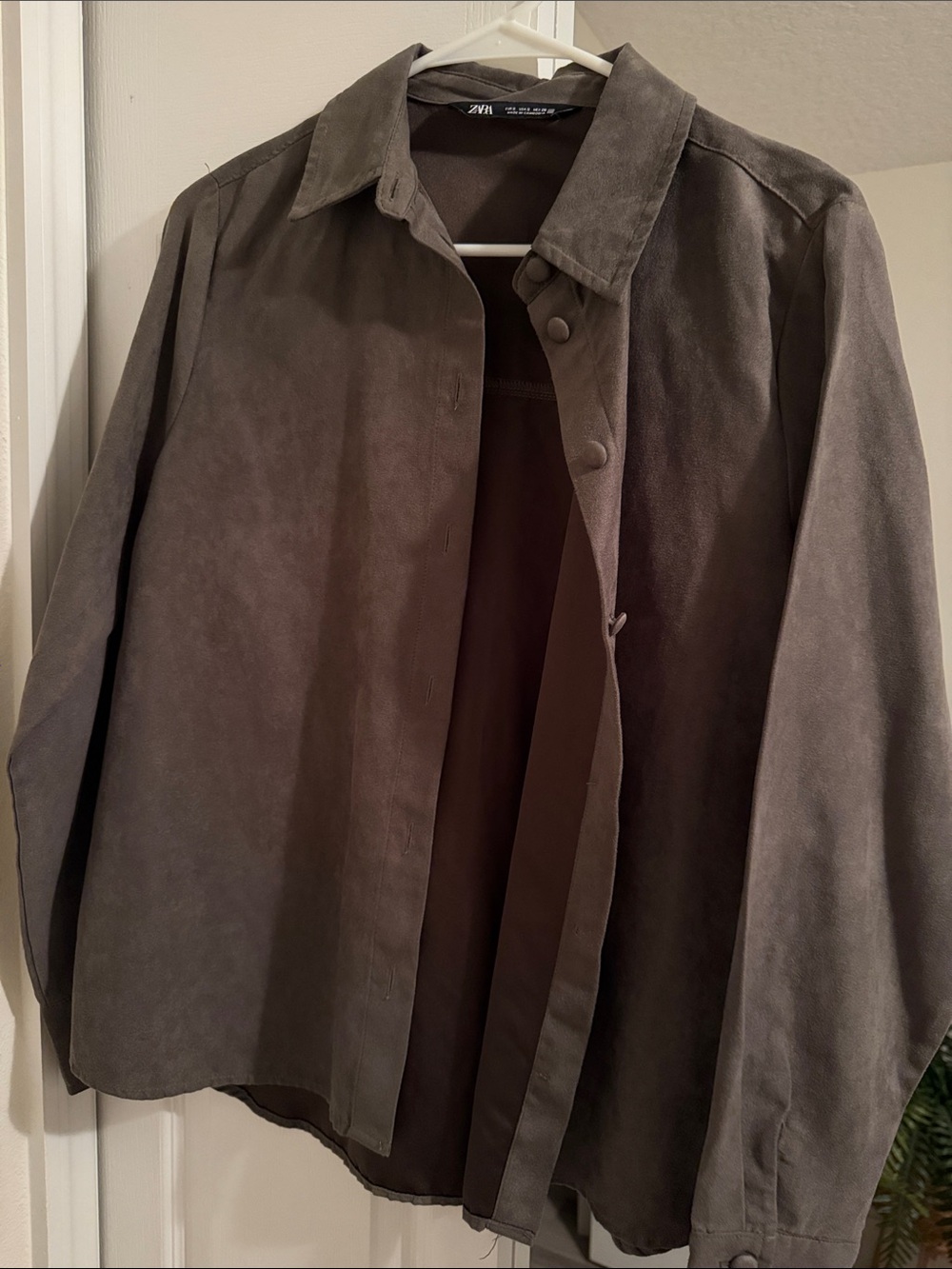 Zara Olive Suede Snap-Front Shirt Jacket